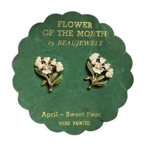 Vintage Hand Painted Flower of the Month Sweet Pea Pins